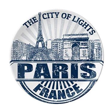 Imagem de Paris Bandeira da França Placa de arquitetura Torre Eiffel Decorativa Porcelana Salver Prato de jantar
