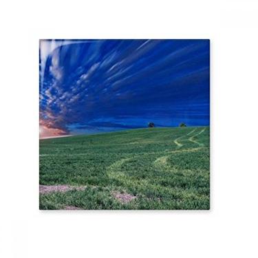 Imagem de Grassland verde azul céu art déco presente moderno azulejo de cerâmica brilhante decalque adorno pedra tijolo vitrificado
