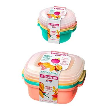 Imagem de 3 potes com tampa para frutas mantimentos 530ml e 3 potes1300ml freezer microondas Sanremo
