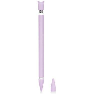 Imagem de Caixa de silicone para apple pencil holder manga skin pocket acessórios de capa para iPad Pro 9.7/10.5/12.9, bolsa de aperto macio bonito com suporte de tampa de carregamento e 2 tampas nib protetoras (roxo)