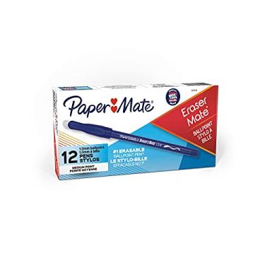 Imagem de Paper Mate Caneta apagável EraserMate, ponta média, azul, caixa com 12