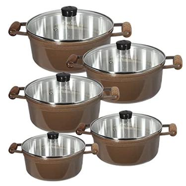 Imagem de Jogo 5 Panelas Cava Alumínio Fundido com Tampa de Vidro N16 18 20 22 e 24 Chocolate