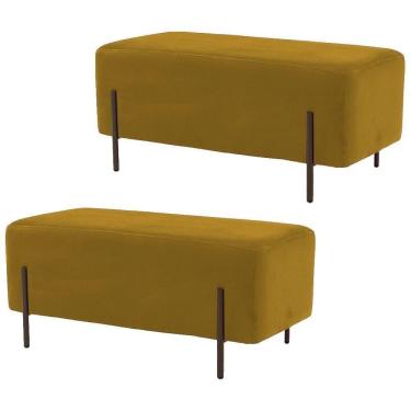 Imagem de Kit 2 Puffs Decorativos 90cm Base Aço Status B-279 Mostarda