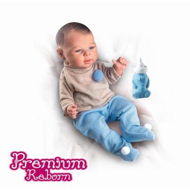 Imagem de Bebê Reborn Menino 100% Silicone + Mamadeira Urso - Milk Brinquedos