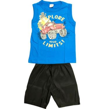Imagem de Conjunto Infantil Brandili Camiseta Regata e Bermuda - Em Meia Malha e Microfibra - Azul e Preto