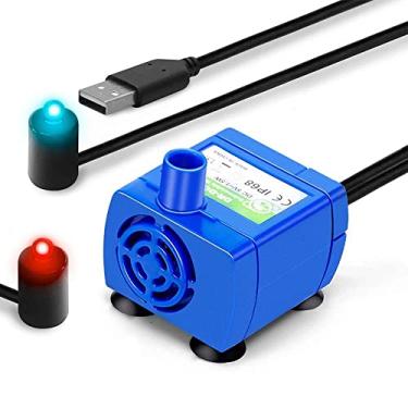 Imagem de Bomba de fonte de água para gatos, versão atualizada do motor da bomba de substituição da fonte para animais de estimação para redondo, cúbico, tampa de flor, cerâmica, dispensador de água de gato de aço inoxidável (plugue USB + LED + parada automática)