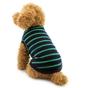 Imagem de SELMAI camiseta britânica de cachorro pequeno colete de gato listrado camiseta de algodão macio para meninos e meninas camiseta de verão filhote roupasSELMAI S (Back:8.0";Chest:12.5";for 3-4 lbs) verde YP0222-Green-S