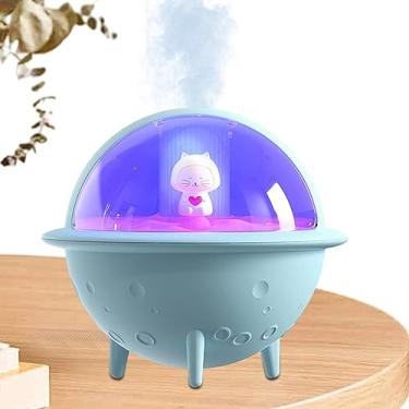 Imagem de ar fofo para animais estimação, mini umidificador USB Cool Mist com design bola espacial, mini 30dB, purificador ar USB com luz LED 7 cores Pologmase