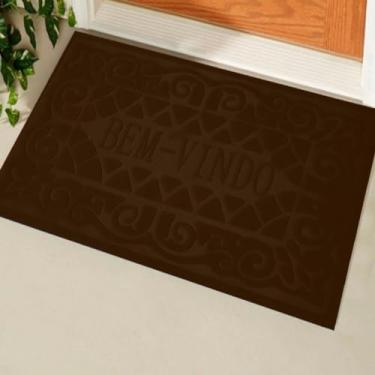 Imagem de Tapete Capacho Bem Vindo Retangular Entrada Casa Apartamento Luxo Marrom