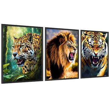 Imagem de Kit 3 Quadro Decorativo Sala Quarto Rugido Leão Tigre Onça Colorido Abstrato (Imagem 17)