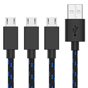 Imagem de Cabo micro USB de 1,8 m (pacote com 3) da TalkWorks | Cabo carregador de celular Android trançado resistente | Cabo de carregamento de dados rápidos | para Samsung Galaxy S6, S7, Fire Tablet, Kindle, PS4, alto-falante Bluetooth – Preto
