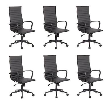 Imagem de Conjunto 8 Cadeiras de Escritório Presidente Sevilha Alta com Base Office aço preto Rivatti Preto
