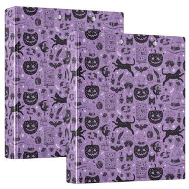 Imagem de Fichários de caderno de Halloween abóbora gato bruxa esotérica assustadora 1 e meia polegada fichários de caderno com três anéis com bolsos, pacote de 1/2 fichário de escritório, capa dura