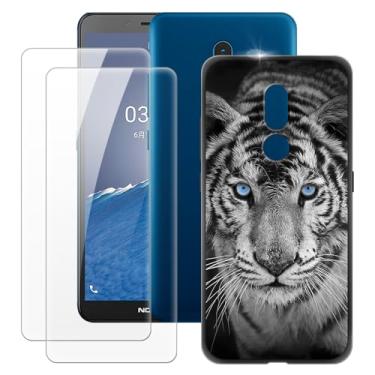 Imagem de MILEGOO Capa para Nokia C3 + 2 peças protetoras de tela de vidro temperado, capa de silicone TPU macio à prova de choque ultrafina para Nokia C3 (5,7 polegadas)