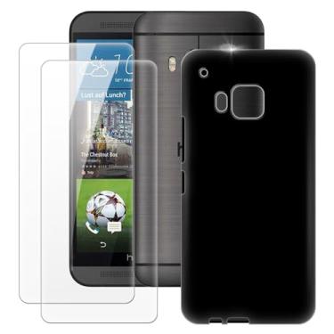 Imagem de MILEGOO Capa HTC One M9 + 2 peças protetoras de tela de vidro temperado, capa ultrafina de silicone TPU macio para HTC M9 (5 polegadas) preta