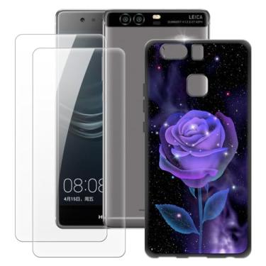 Imagem de MILEGOO Capa para Huawei P9 + 2 peças protetoras de tela de vidro temperado, capa ultrafina de silicone TPU macio à prova de choque para Huawei P9 (5,2 polegadas) rosa