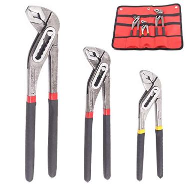 Imagem de Swpeet Conjunto de 3 peças de alicate de língua e ranhura, 20,3 cm, 25,4 cm e 30,5 cm, conjunto de alicates de bomba de água jacaré ajustáveis, alicate de encanamento de liberação rápida, garra reta