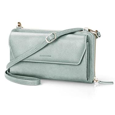 Imagem de nuoku Carteira feminina RFID bolsa tiracolo clutch com zíper ao redor 2 alças, Verde - 1
