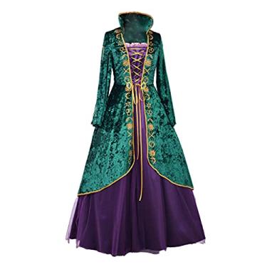 Imagem de Women's Medieval Green Velvet Dress Halloween Witch Costume Robe Plus Size-XXL