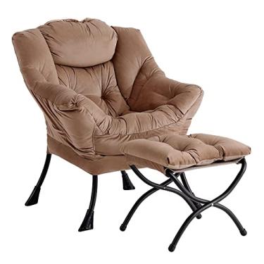 Imagem de LITA Cadeira preguiçosa com otomano, sofá estofado de lazer com acento moderno, cadeiras de leitura contemporâneas com apoios de braços e um bolso lateral para sala de estar, quarto e espaço pequeno