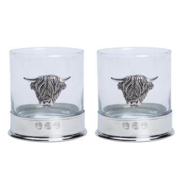 Imagem de GaelSong Conjunto de 2 copos de uísque, estanho, feito à mão, 325 ml, utensílios de bar celta para presente masculino Scotch, Bourbon, bebidas alcoólicas e coquetéis (vaca Highland)