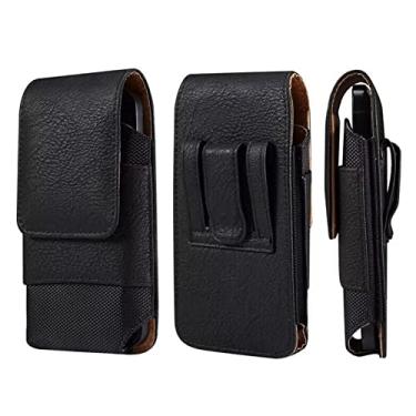 Imagem de Coldre de couro para celular com clipe de cinto, bolsa de cinto para celular preta, bolsa de cintura para smartphone, coldre para celular, pochete carteira com mosquetão para cinto para esportes ao ar