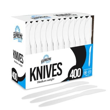 Imagem de Supreme Select Facas brancas descartáveis [pacote com 400] Talheres de plástico descartáveis de peso médio - Utensílios duráveis e reutilizáveis a granel para festas, piqueniques, comida para viagem,