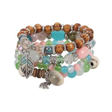Imagem de OIDIMS Pulseiras femininas empilháveis boêmias com contas elásticas estilo boho multicamadas com pingente de contas de cristal falso hippie feitas à mão verão praia férias joias melhor amigo