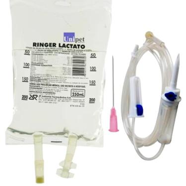 Imagem de 5 KIT RINGER LACTATO JP 250 ML COM EQUIPO E AGULHA 40X12 UNIPET
