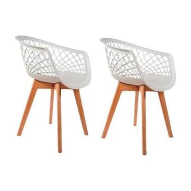 Imagem de Kit 2 Cadeiras Para Mesa De Jantar Cozinha Web Wood Pés Base Em Madeira Maciça (Branco)