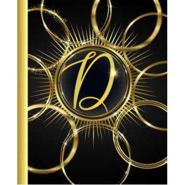 Imagem de Caderno monograma letra D: lindo tema de anéis dourados e brilhantes para adolescentes e adultos | Perfeito para diário e anotações | Estética ... Páginas, 18 x 23 cm, capa fosca macia