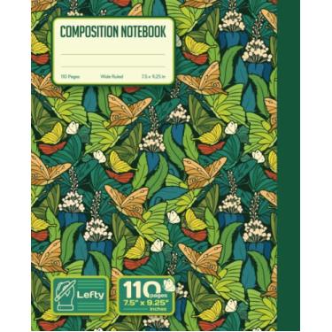 Imagem de Caderno pautado largo para canhotos | 110 páginas, 19 x 23 cm: Margem na lateral da encadernação | Flores vintage, borboletas e penas... para Lefty muito mais fácil. (Edição iídiche)