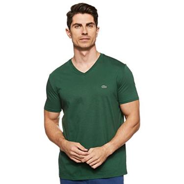 Imagem de Lacoste Camiseta masculina manga curta gola V algodão Pima Jersey, Verde, G