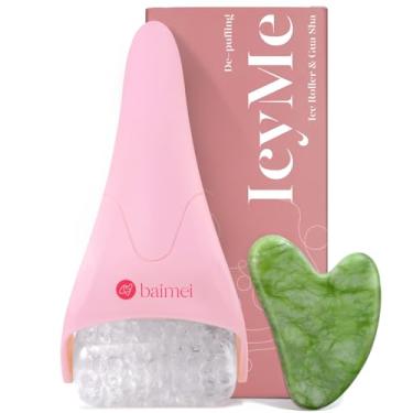 Imagem de BAIMEI Conjunto de ferramentas faciais IcyMe Ice Roller para rosto e Gua Sha, rolo facial de gelo reduz o inchaço, alivia enxaquecas, ferramentas de cuidados com a pele, presente de autocuidado para