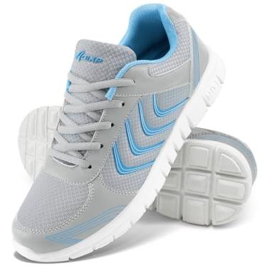 Imagem de Tênis esportivo feminino Alicegana de malha respirável, atlético, com cadarço, moderno, confortável, leve, para corrida, branco, Cinza, 7.5