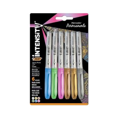 Imagem de Pincel Marcador Permanente BIC Marking, Metálico, 6 Cores, Ponta Média de 1.1mm, c/ Grip Emborrachado, 971035