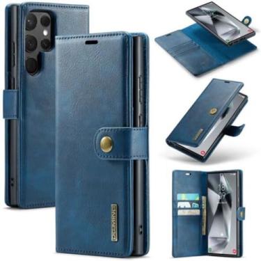 Imagem de 2 in 1 Detachable Split Leather Wallet Phone Cover Compatible with Samsung Galaxy S23 FE，DG.MING Genuine Leather Wallet Case, Detachable Magnetic Pouch Shell 6.4" (Blue)