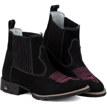 Imagem de Bota Botina Feminina Texana Country Em Couro Bordado Bico Quadrado RR Botas