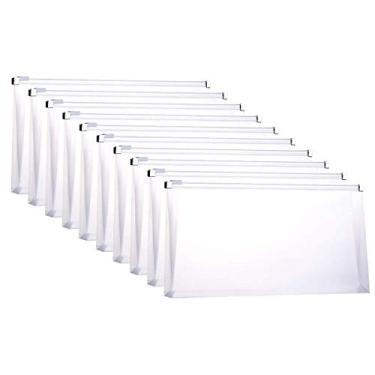 Imagem de Envelopes de plástico com zíper, 5 x 10 pastas de envelope de poliéster transparente para recibos de dinheiro, cupons, contas, 10 pacotes