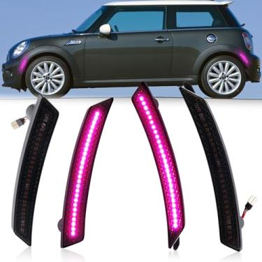 Imagem de POPMOTORZ Kit de luzes laterais de para-lama rosa e roxo, 4 peças de lâmpadas marcadoras laterais para para-choque dianteiro e traseiro, compatível com BMW MINI Cooper R55 R56 R57 R58 R59 R60 R61 OEM