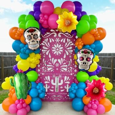 Imagem de 160Pcs Colorful Day of The Dead Theme Balloon Arch Kit,Dia de Muertos Altar Decoration with Flowers Sugar Skulls Foil Balloons for Fiesta Cinco de Mayo Festival Birthday Halloween Party Supplies