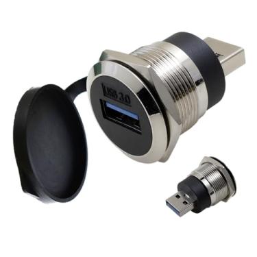 Imagem de YiKaiEn Adaptador de montagem impermeável USB 3.0 macho para fêmea, transferência e carregamento de dados de 5 Gbps, conversor de soquete redondo rosqueado com fixação de porca para montagem em