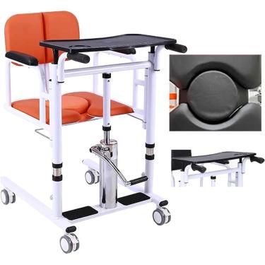 Imagem de Cadeira de elevação de paciente Cadeira de rodas de transferência portátil Máquina de transferência de elevação de paciente ajustável de autoatendimento com assento dividido em 180 ° e assen