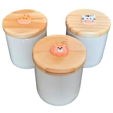 Imagem de Antilope Decor Porcelanas, Kit higiene bebê Safari 3 potes Porcelana Tampa Pinus