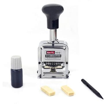 Imagem de Carimbo com número de autotintas, máquina de numeração automática de 5 a 8 dígitos, kit de carimbos de números de metal, artigos de papelaria para numeração consecutiva, duplicada com caneta de dígito e almofada de tinta (7 dígitos)