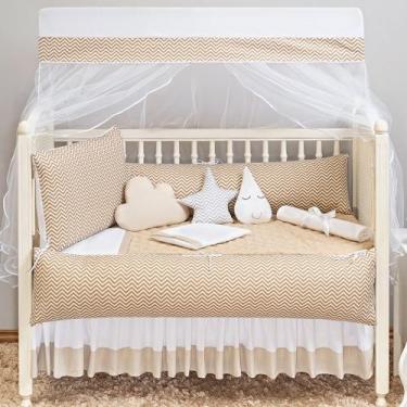 Imagem de Kit Berço Americano Completo Estampado Zig Zag Neutro Bege 13 peças - 