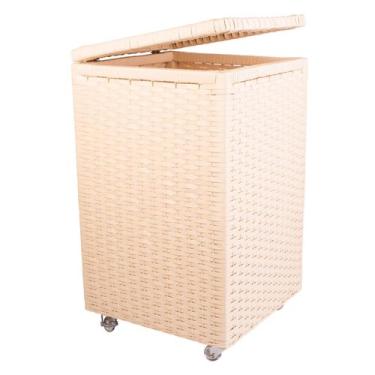 Imagem de Cesto De Roupa Fibra Sintética Com Rodinhas 100 Litros Cor Palha - Art