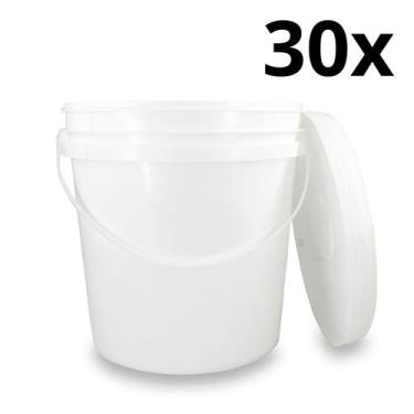 Imagem de Kit 30 Baldes Plástico 3,6L Atóxico com Tampa Hermética e Alça para Ar