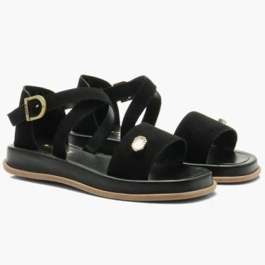 Imagem de Sandália Flat em Camurça Ísis Plataforma Papete GuGi 907-GG, Preto, 35