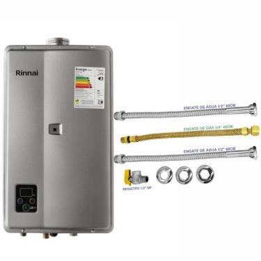 Imagem de Aquecedor Rinnai 27 Litros E27 FEH GN Prata (Digital) + Conjunto Ligaç